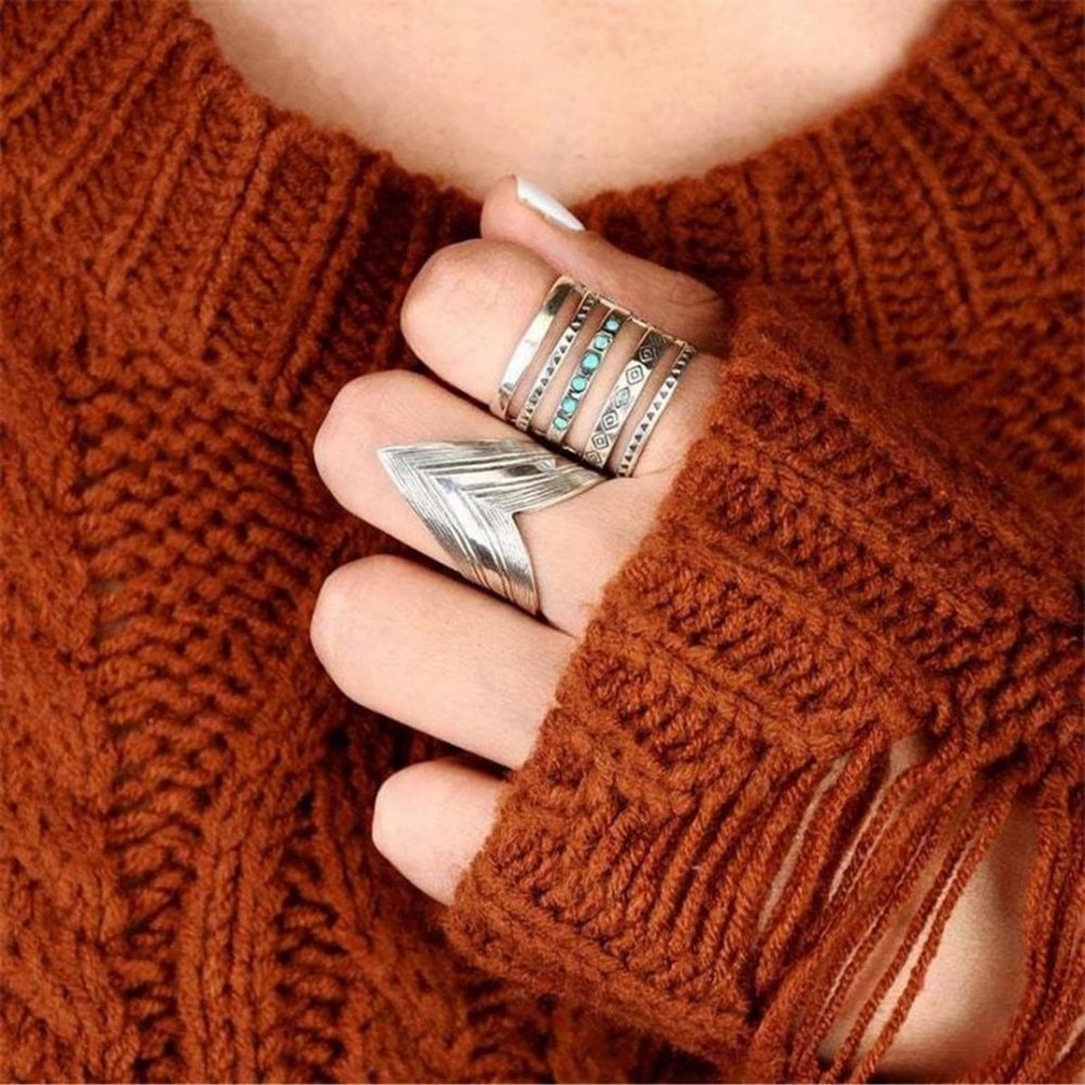 Ring Size 7 Vintage Look Bohemian Multi Layer Faux Turquoise Inlaid Wide New - Picture 2 of 5